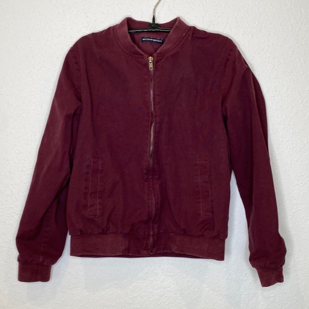 Brandy Melville Burgundy Zipper Long Sleeve Bomber Jacket Sz Lg Cotton Women’s